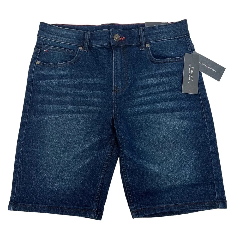 NWT TOMMY HILFIGER Boy’s Blue Jean Shorts Sz 16 Bermuda Distressed Stretch
